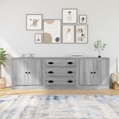 Credenze 3 pz Grigio Sonoma in Legno Multistrato