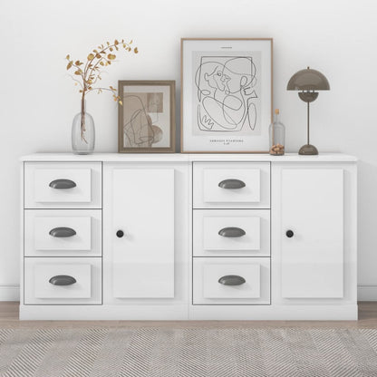 Credenze 2 pz Bianco Lucido in Legno Multistrato