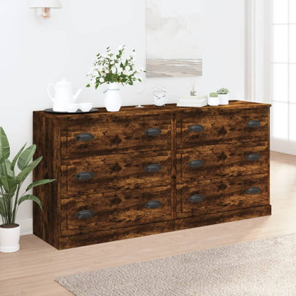 Credenze 2 pz Rovere Fumo in Legno Multistrato