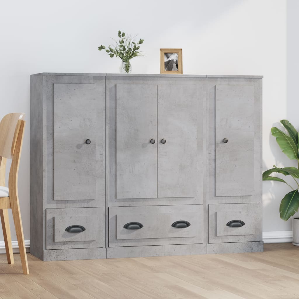 Credenze 3 pz Grigio Cemento in Legno Multistrato
