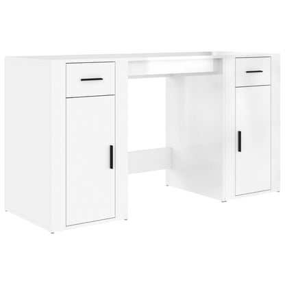 Scrivania con Armadietto Bianco Lucido in Legno Multistrato