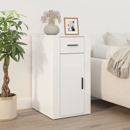 Scrivania con Armadietto Bianco Lucido in Legno Multistrato