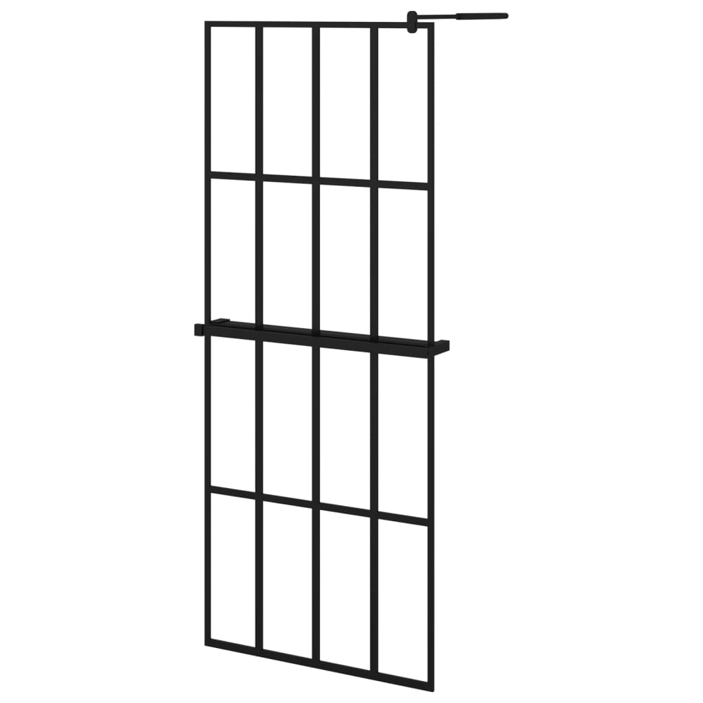 Parete Doccia Walk in Mensola Nera 80x195cm Vetro ESG Alluminio