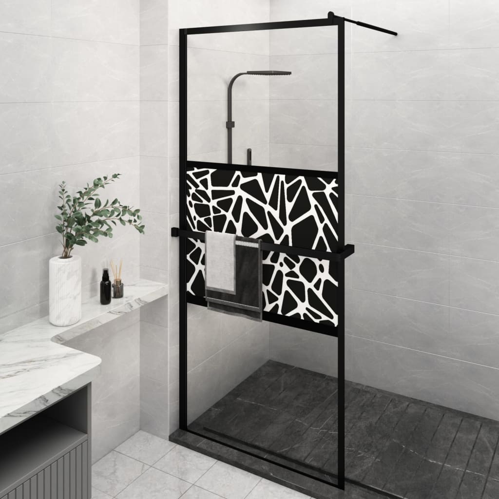 Parete Doccia Walk in Mensola Nera 90x195cm Vetro ESG Alluminio