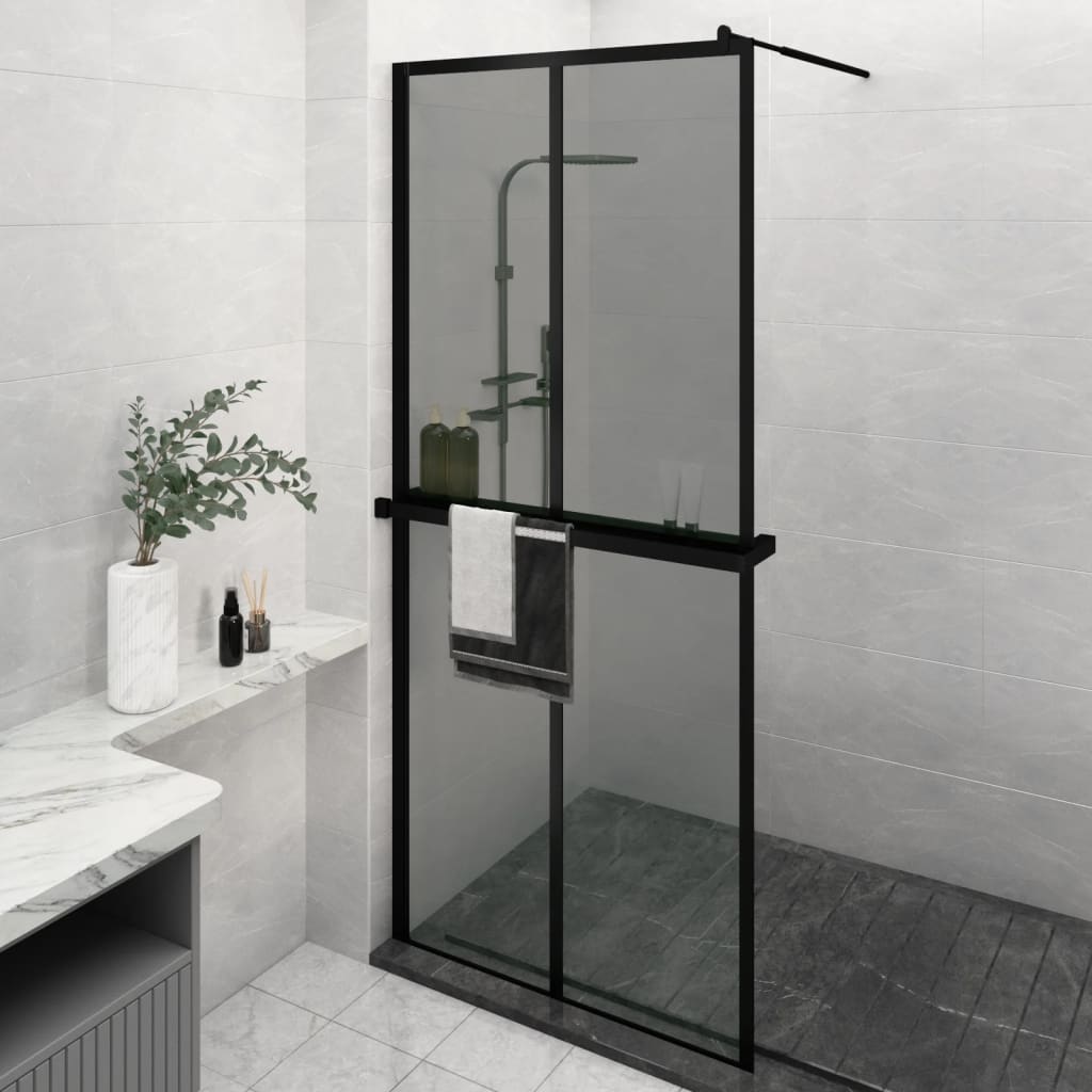 Parete Doccia Walk in Mensola Nera 90x195cm Vetro ESG Alluminio