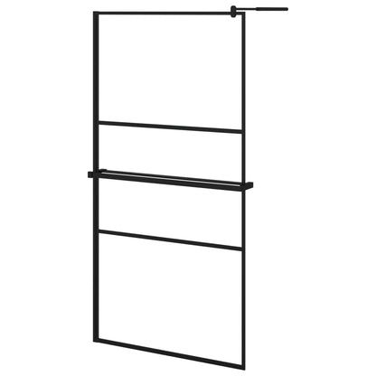 Parete Doccia con Mensola Nera 100x195 cm Vetro ESG e Alluminio