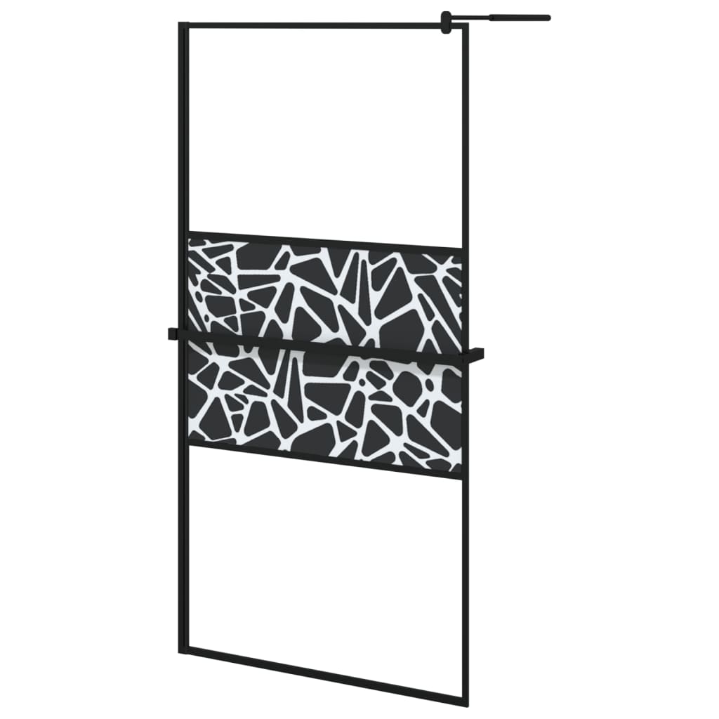 Parete Doccia con Mensola Nera 100x195 cm Vetro ESG e Alluminio