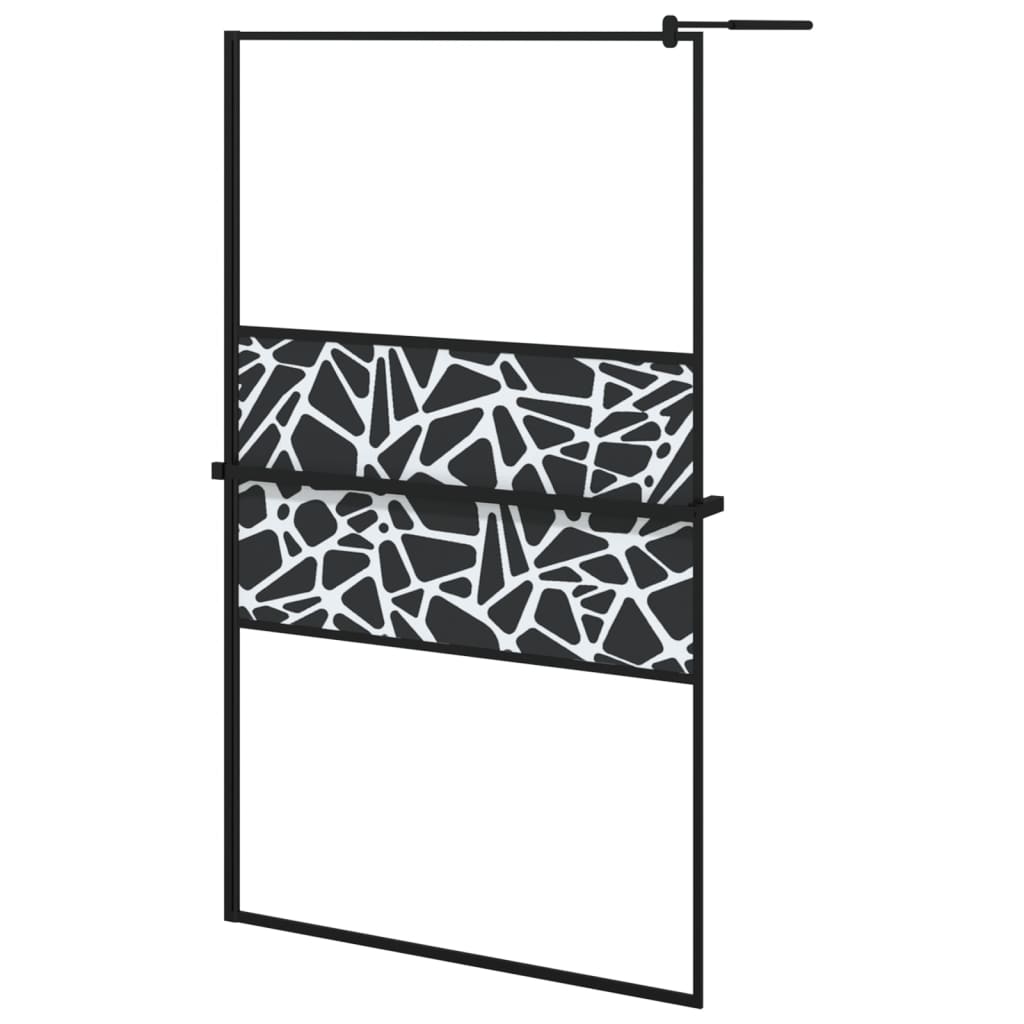 Parete Doccia con Mensola Nera 115x195 cm Vetro ESG e Alluminio