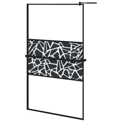 Parete Doccia con Mensola Nera 115x195 cm Vetro ESG e Alluminio