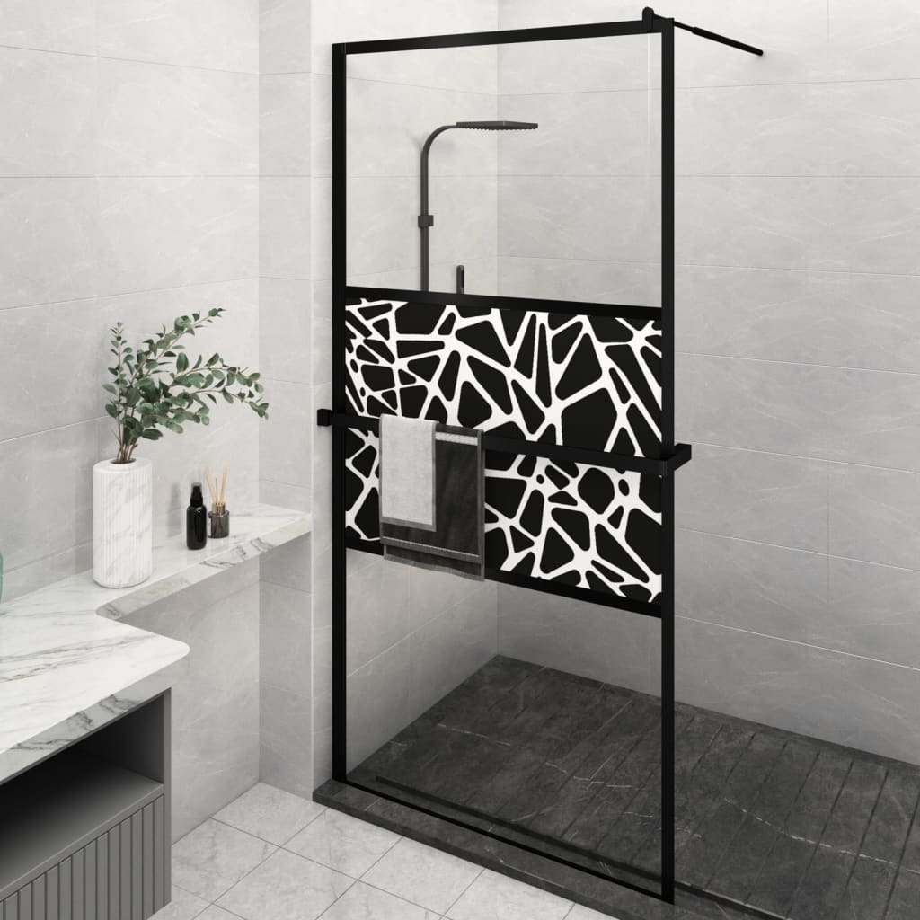 Parete Doccia con Mensola Nera 115x195 cm Vetro ESG e Alluminio
