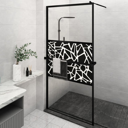 Parete Doccia con Mensola Nera 115x195 cm Vetro ESG e Alluminio
