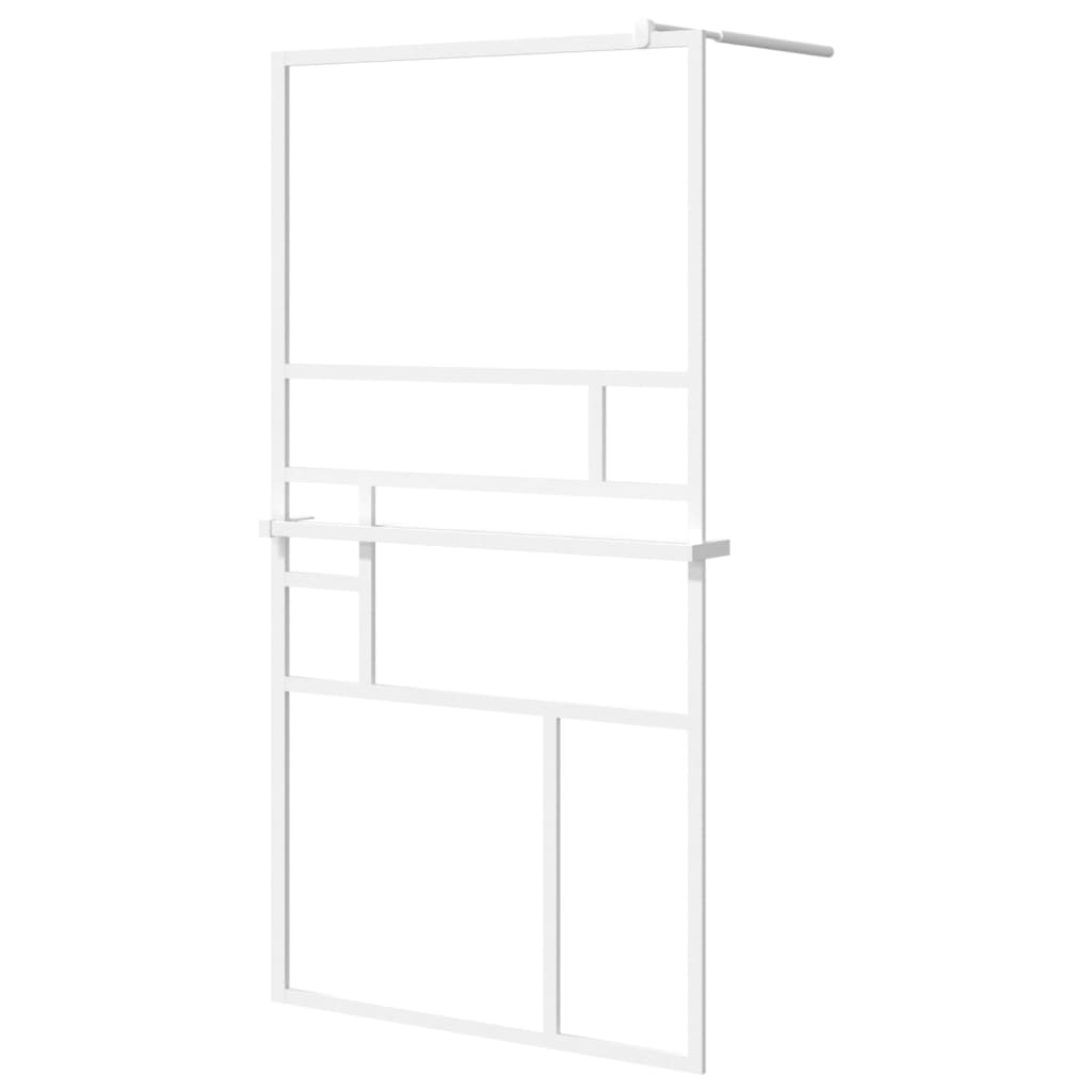 Parete Doccia con Mensola Bianco 115x195cm Vetro ESG e Alluminio