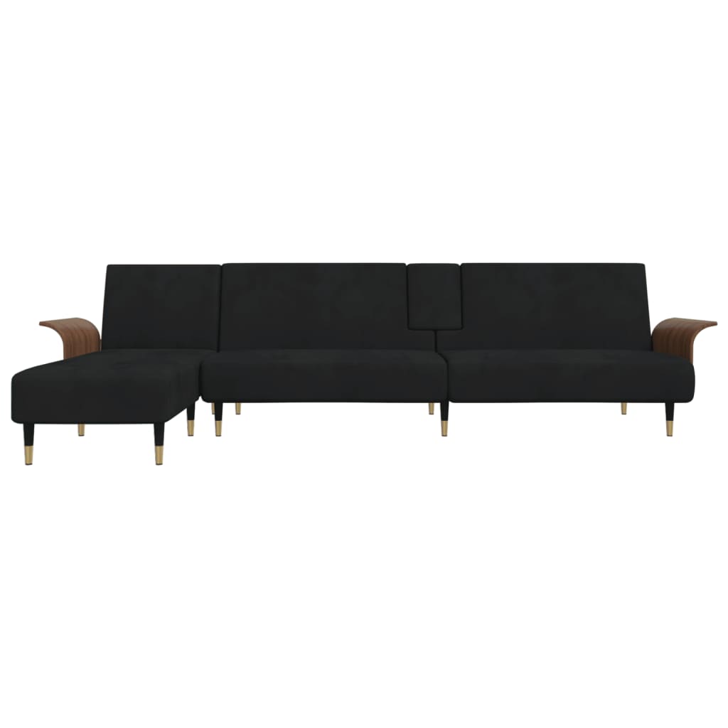 Divano a L Nero 279x140x70 cm in Velluto