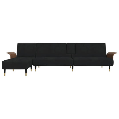 Divano a L Nero 279x140x70 cm in Velluto