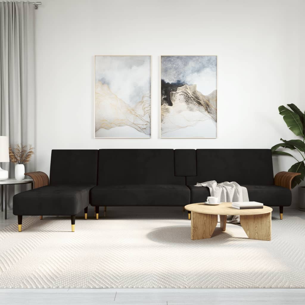 Divano a L Nero 279x140x70 cm in Velluto