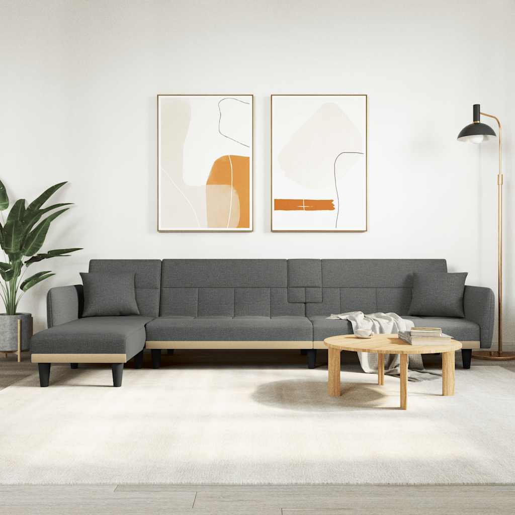 Divano Letto a L Grigio Scuro 275x140x70 cm in Tessuto