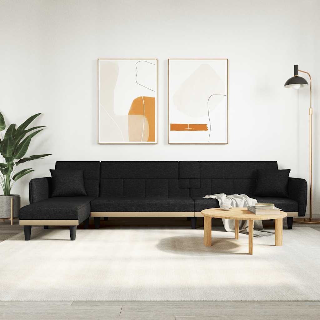 Divano Letto a L Nero 275x140x70 cm in Tessuto