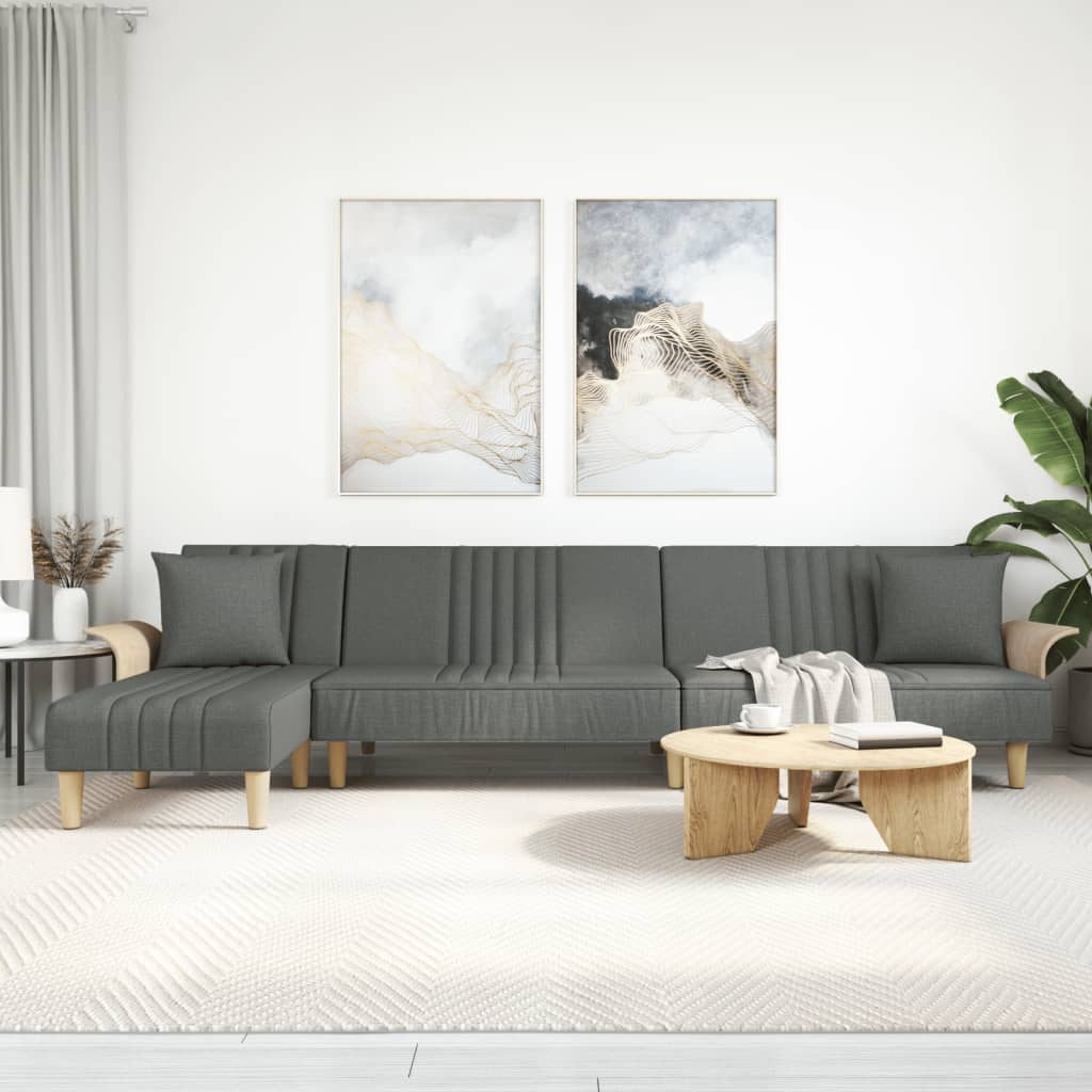 Divano Letto a L Grigio Scuro 279x140x70 cm in Tessuto
