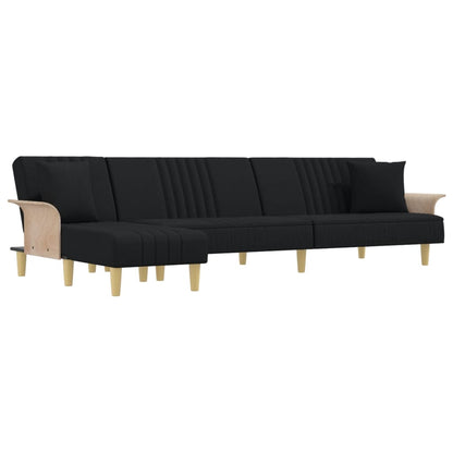 Divano Letto a L Nero 279x140x70 cm in Tessuto