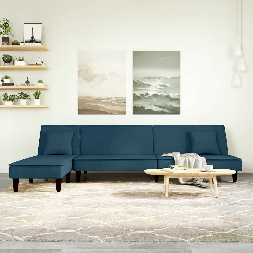 Divano Letto a L Blu 255x140x70 cm in Velluto