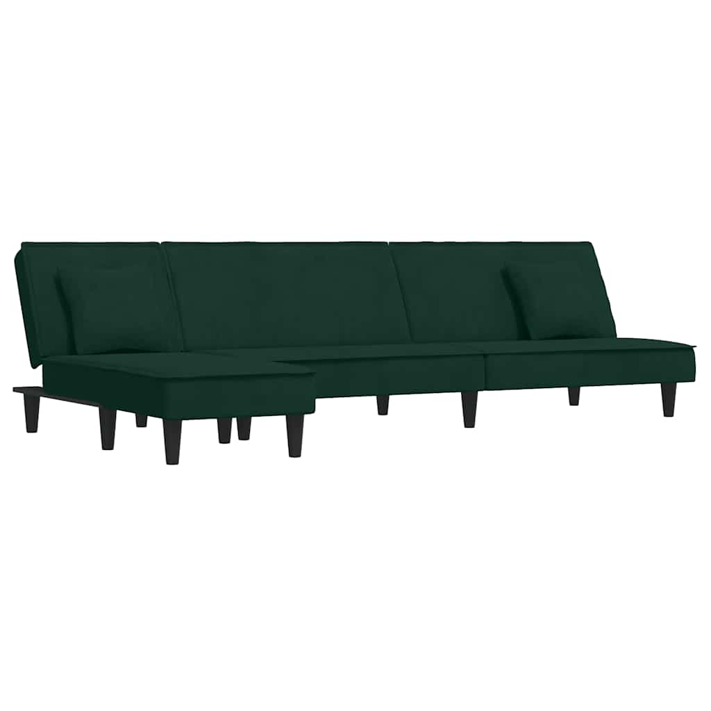 Divano Letto a L Verde Scuro 255x140x70 cm in Velluto
