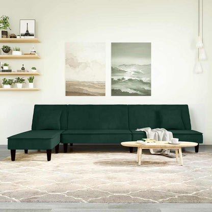 Divano Letto a L Verde Scuro 255x140x70 cm in Velluto