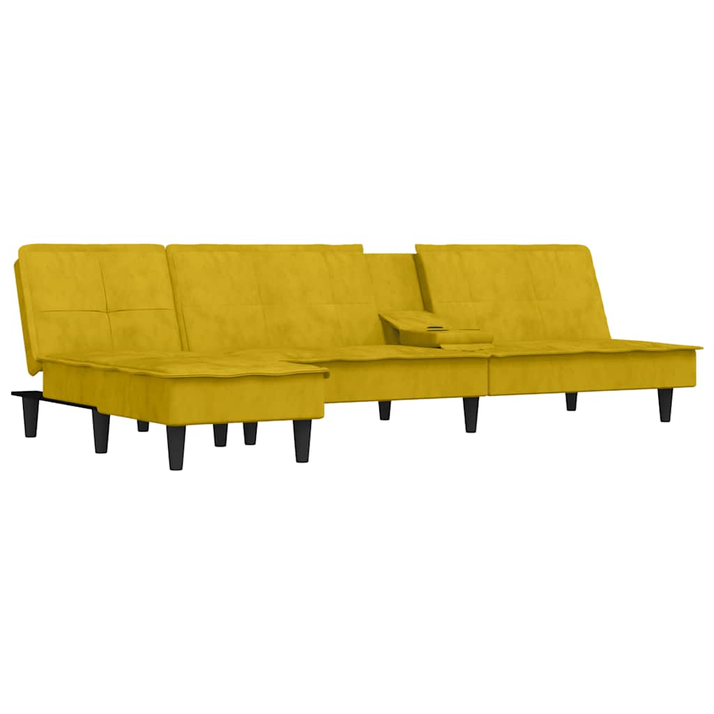 Divano Letto a L Giallo 255x140x70 cm in Velluto