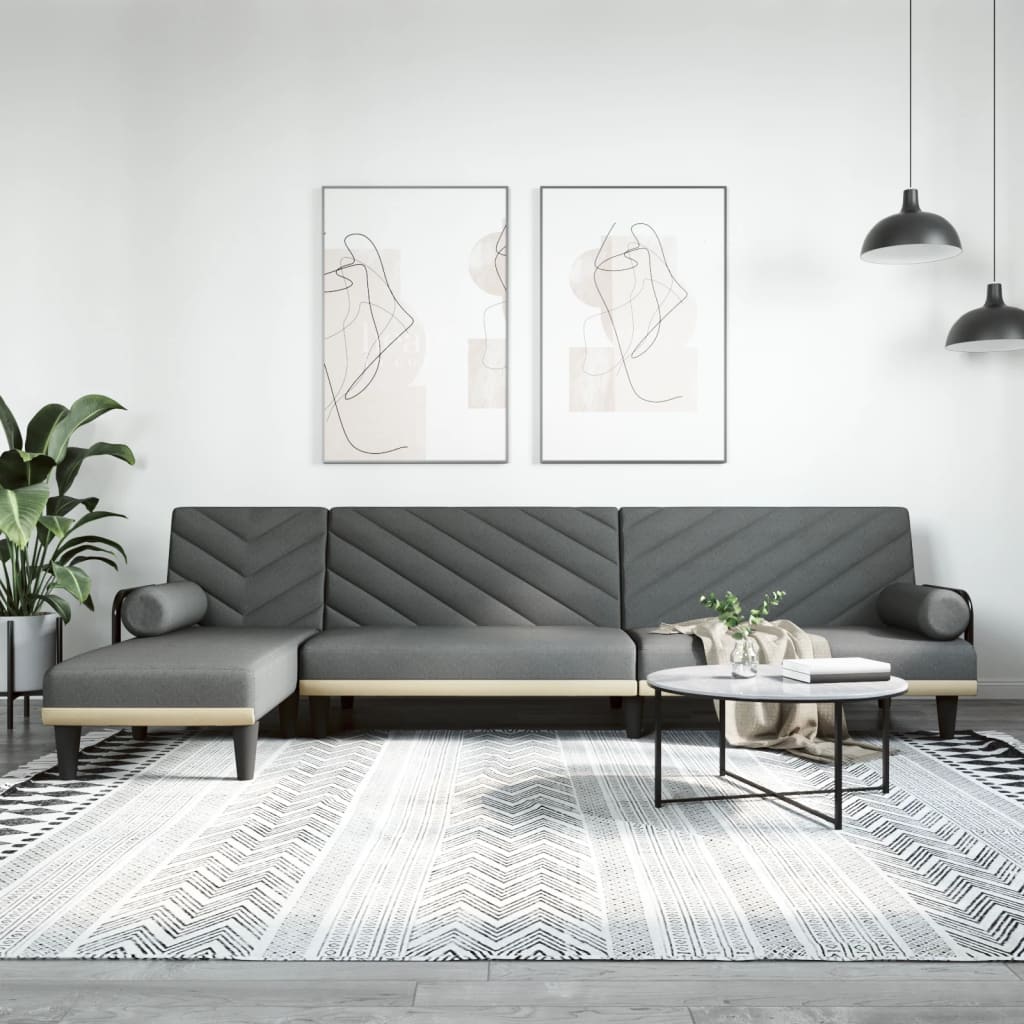 Divano Letto a L Grigio Scuro 260x140x70 cm in Tessuto