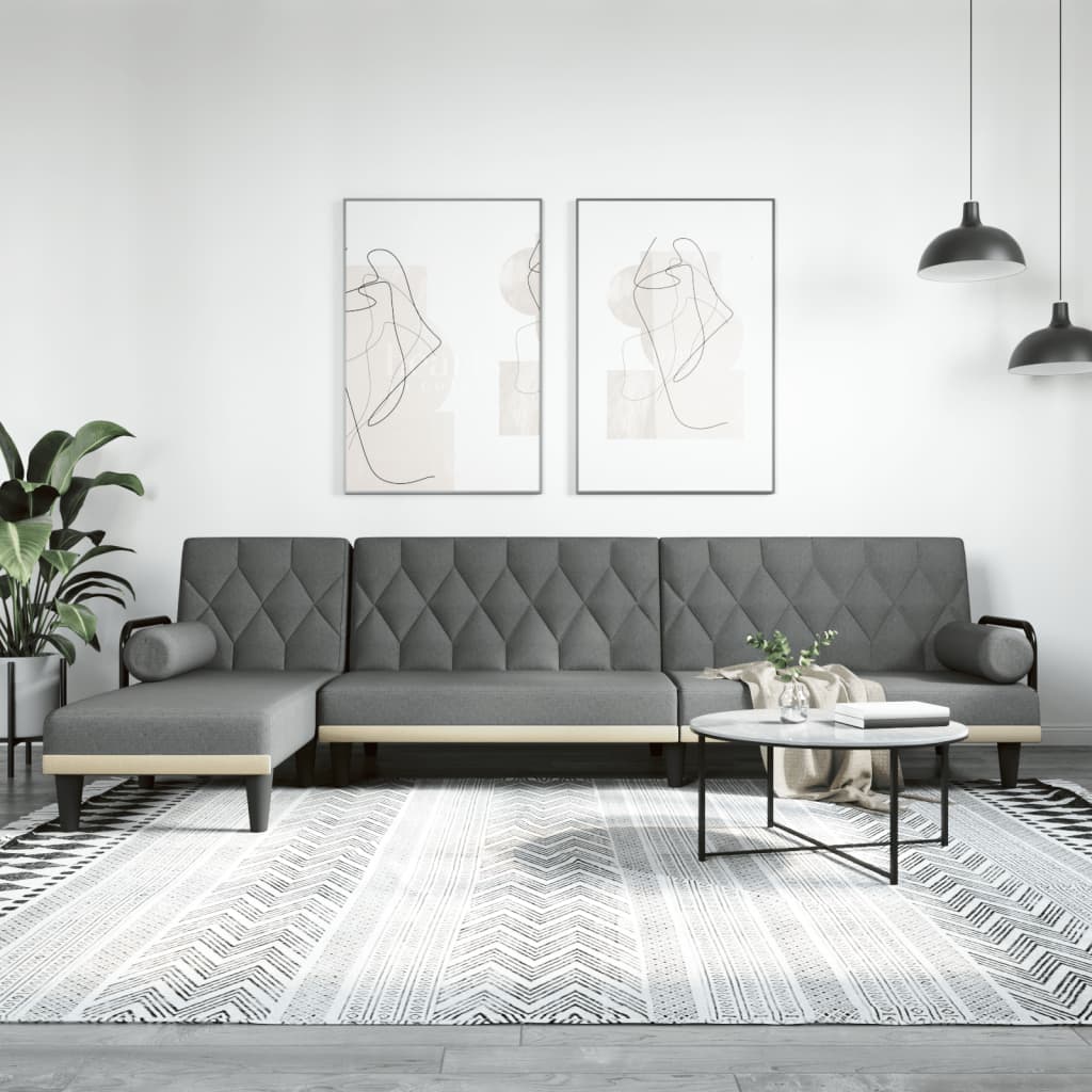 Divano Letto a L Grigio Scuro 260x140x70 cm in Tessuto