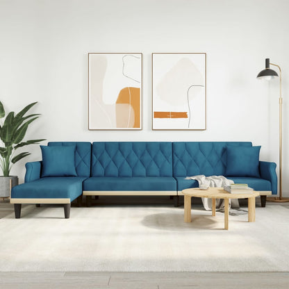 Divano Letto a L Blu 271x140x70 cm in Velluto