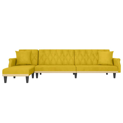 Divano Letto a L Giallo 271x140x70 cm in Velluto