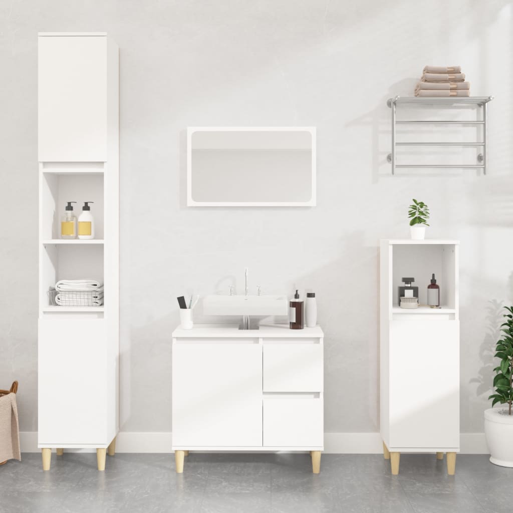 Set di Mobili da Bagno 3 pz Bianco in Legno Multistrato