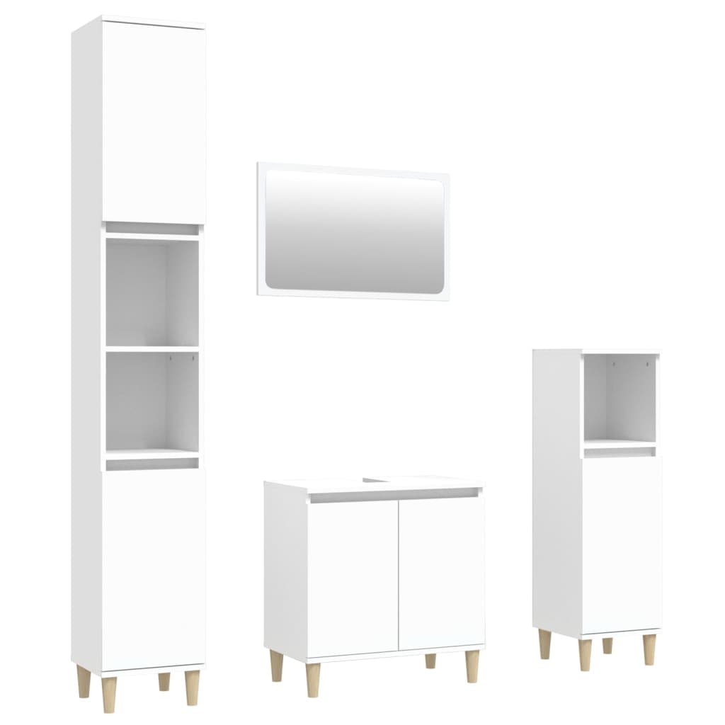 Set Mobili da Bagno 4 pz Bianco in Legno Multistrato