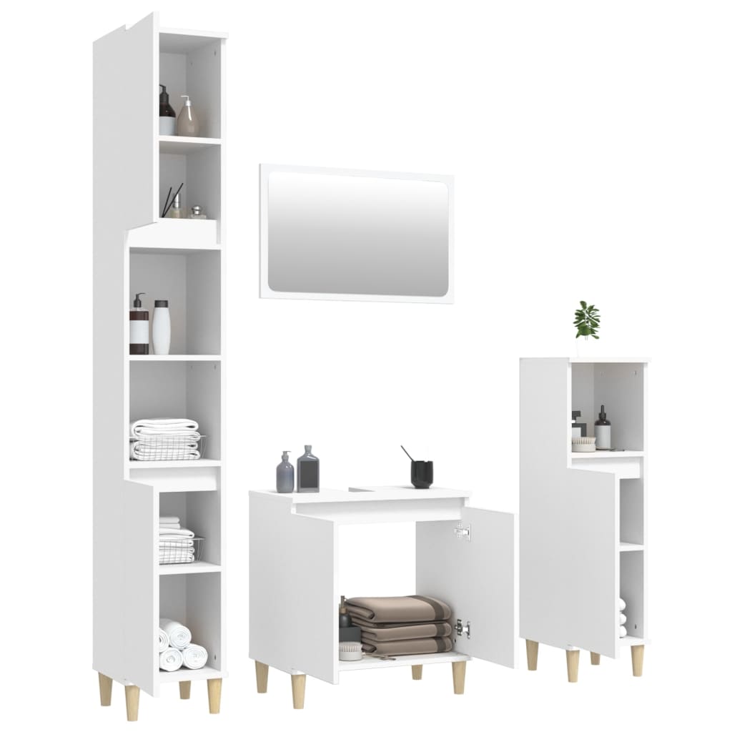Set Mobili da Bagno 4 pz Bianco in Legno Multistrato