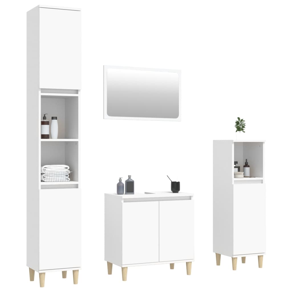 Set Mobili da Bagno 4 pz Bianco in Legno Multistrato