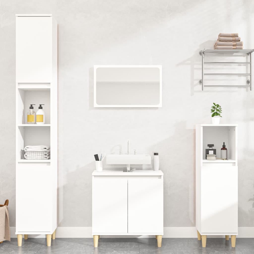Set Mobili da Bagno 4 pz Bianco in Legno Multistrato