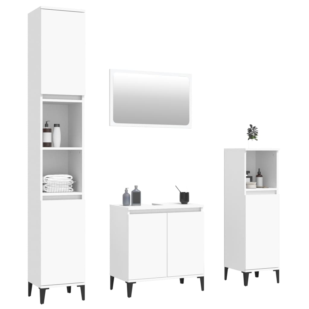 Set Mobili da Bagno 4 pz Bianco in Legno Multistrato