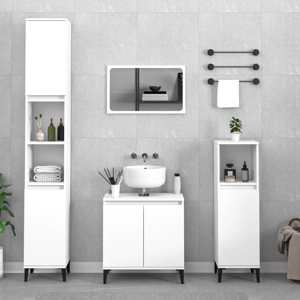 Set Mobili da Bagno 4 pz Bianco in Legno Multistrato