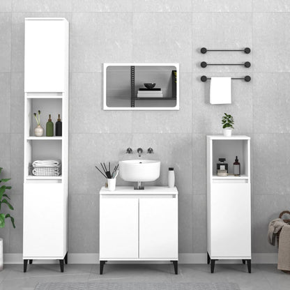 Set Mobili da Bagno 4 pz Bianco in Legno Multistrato