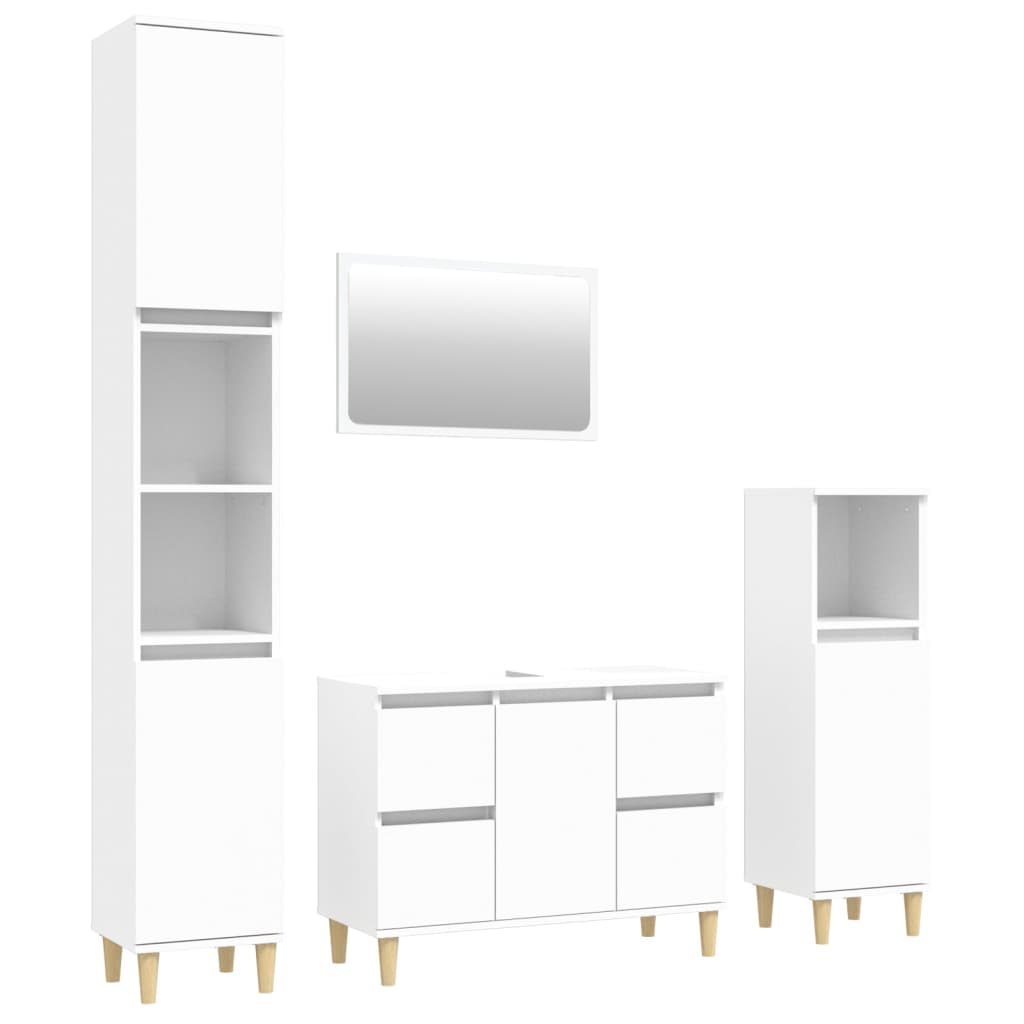 Set Mobili da Bagno 4 pz Bianco in Legno Multistrato