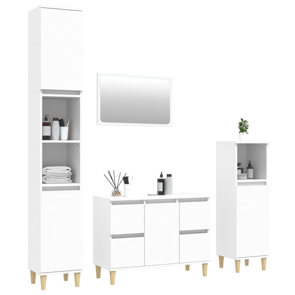 Set Mobili da Bagno 4 pz Bianco in Legno Multistrato