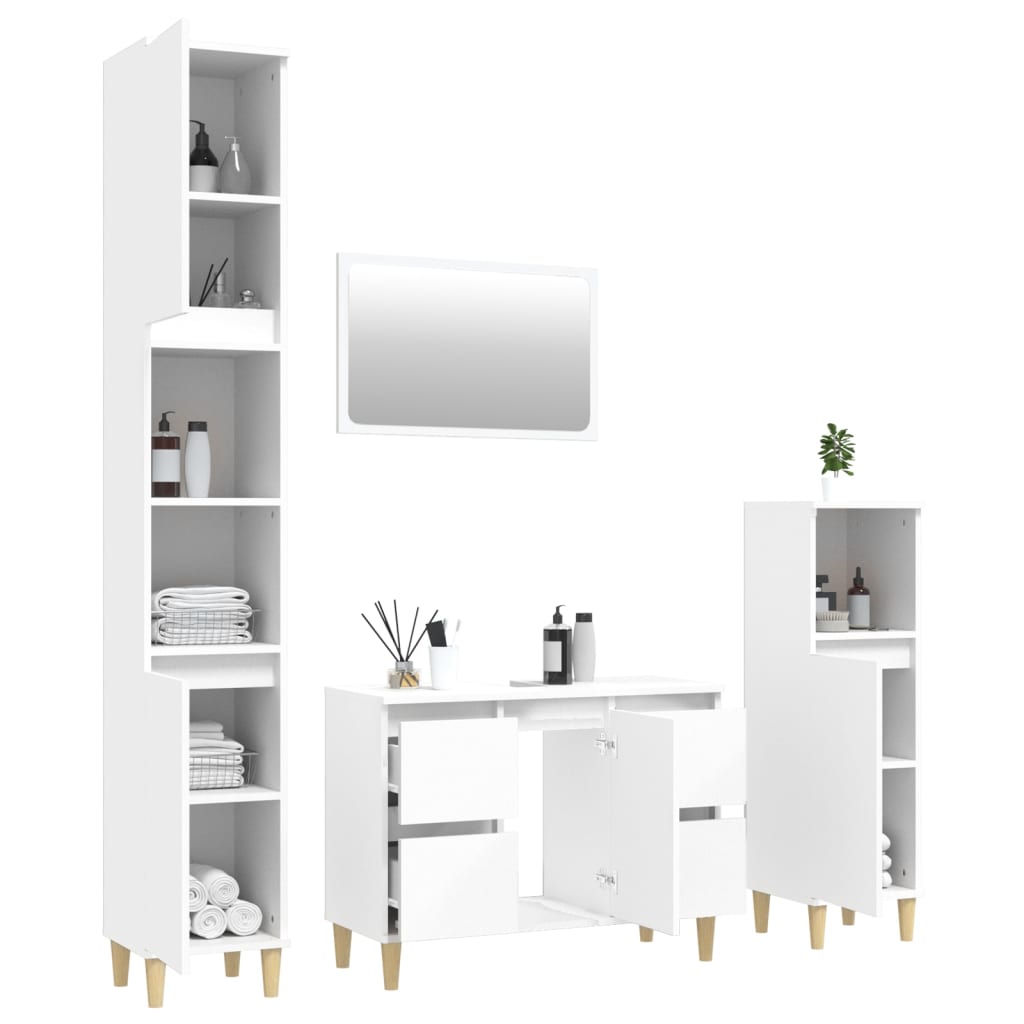 Set Mobili da Bagno 4 pz Bianco in Legno Multistrato