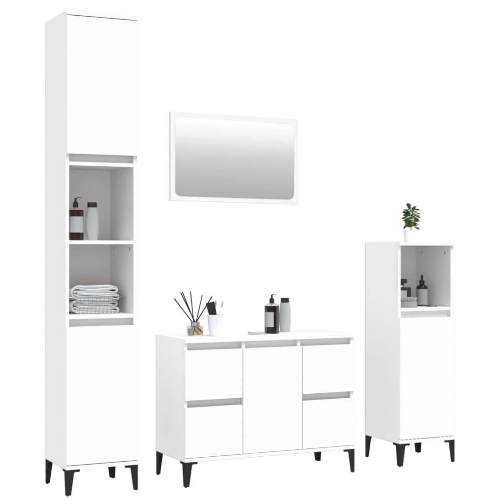 Set Mobili da Bagno 4 pz Bianco in Legno Multistrato