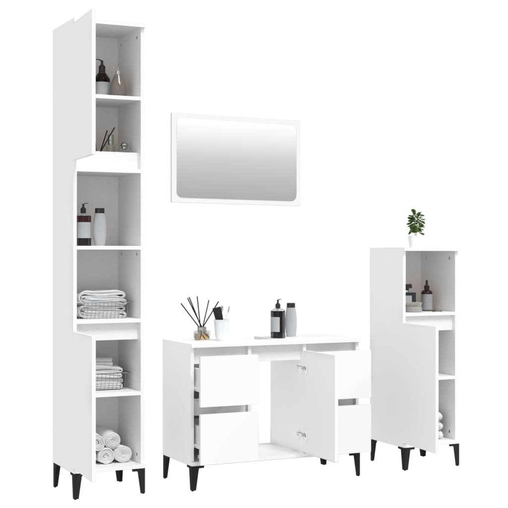 Set Mobili da Bagno 4 pz Bianco in Legno Multistrato
