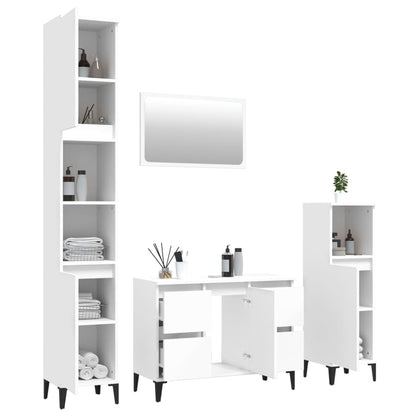 Set Mobili da Bagno 4 pz Bianco in Legno Multistrato