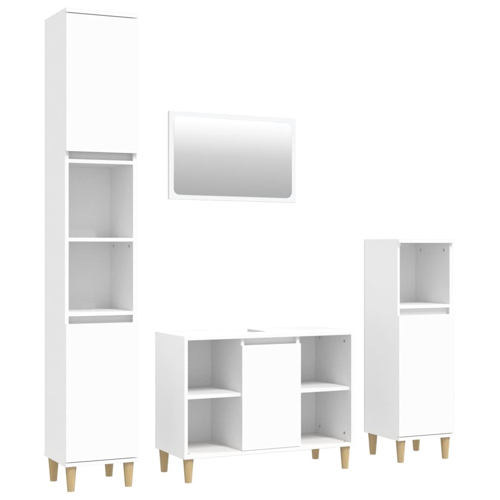Set Mobili da Bagno 4 pz Bianco in Legno Multistrato