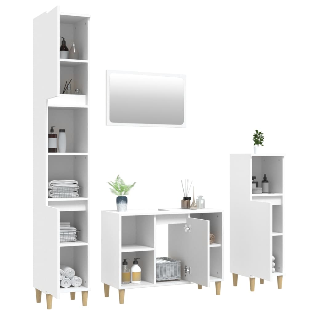 Set Mobili da Bagno 4 pz Bianco in Legno Multistrato