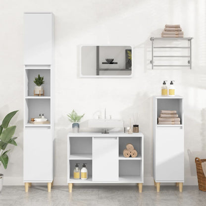 Set Mobili da Bagno 4 pz Bianco in Legno Multistrato