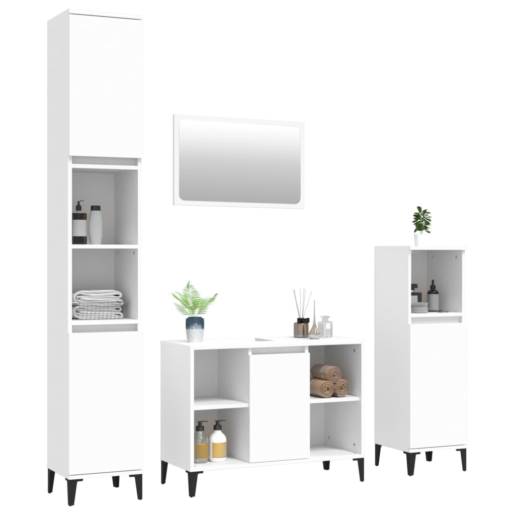 Set Mobili da Bagno 4 pz Bianco in Legno Multistrato