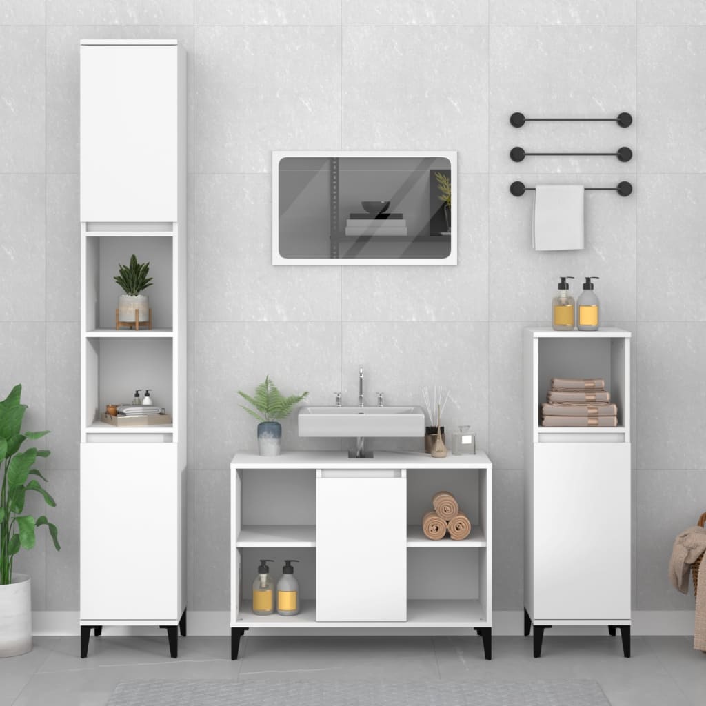 Set Mobili da Bagno 4 pz Bianco in Legno Multistrato